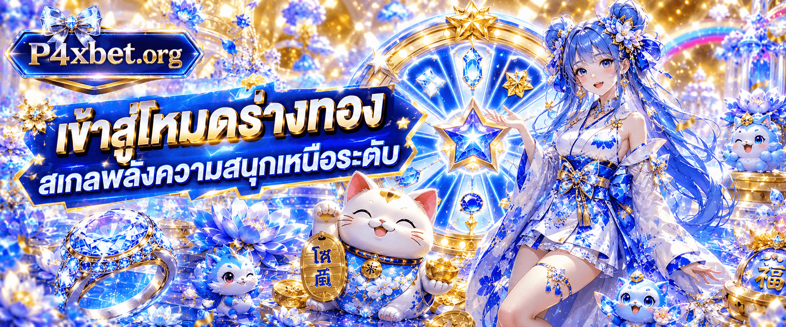 แบนเนอร์ระบบเกมออนไลน์เข้าสู่โหมดร่างทอง สเกลพลังขั้นเทพพิชิตเป้าหมายใหญ่ กับ P4XBET